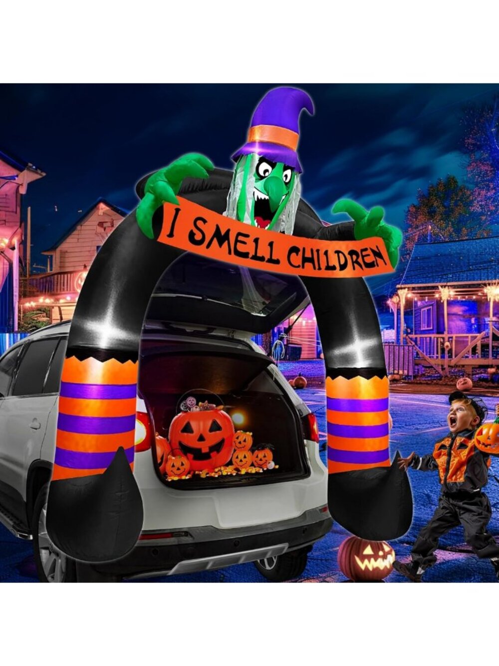 Halloween Inflatable Witch Arch for Trunk or Treat Car Decorations with Banner